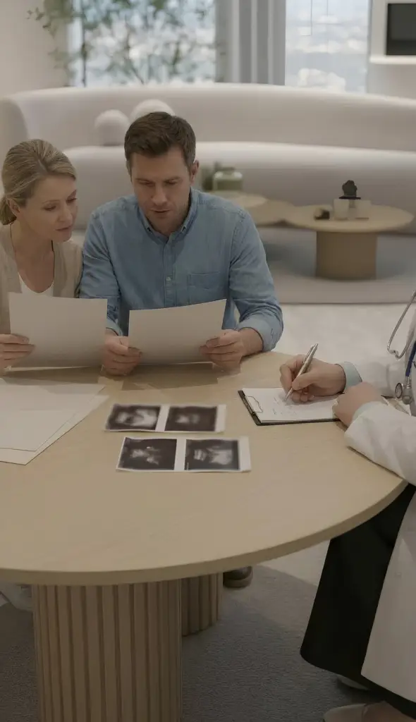 Neutrales Motiv zur Diagnostik: Hände am Tisch mit Unterlagen und Stift, ohne Gesichter, ruhige Praxisatmosphäre.